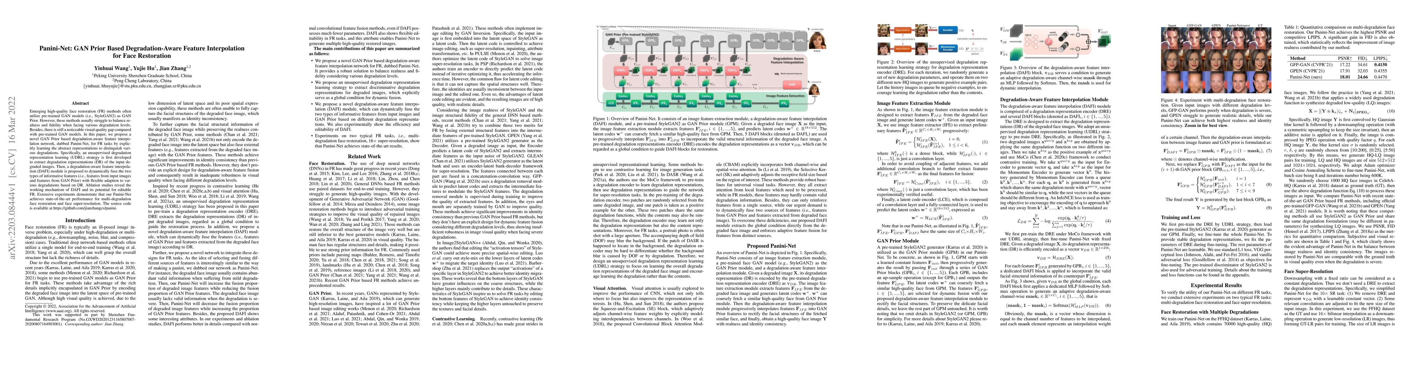Thumbnail for Panini-Net: GAN Prior Based Degradation-Aware Feature Interpolation for
  Face Restoration
