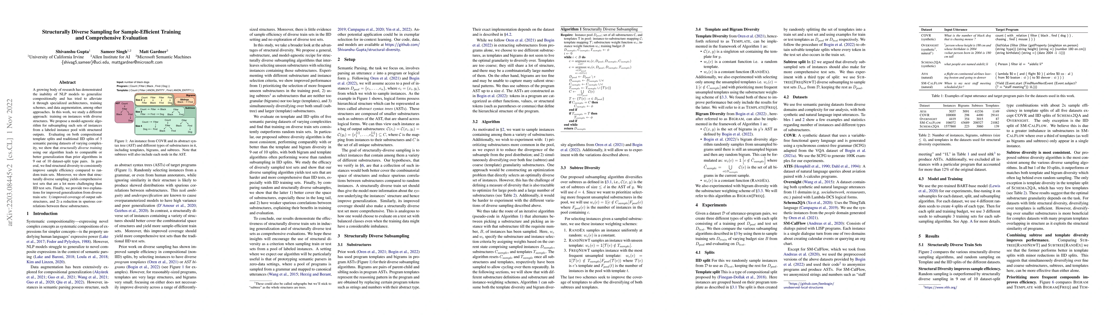 Thumbnail for Structurally Diverse Sampling for Sample-Efficient Training and
  Comprehensive Evaluation
