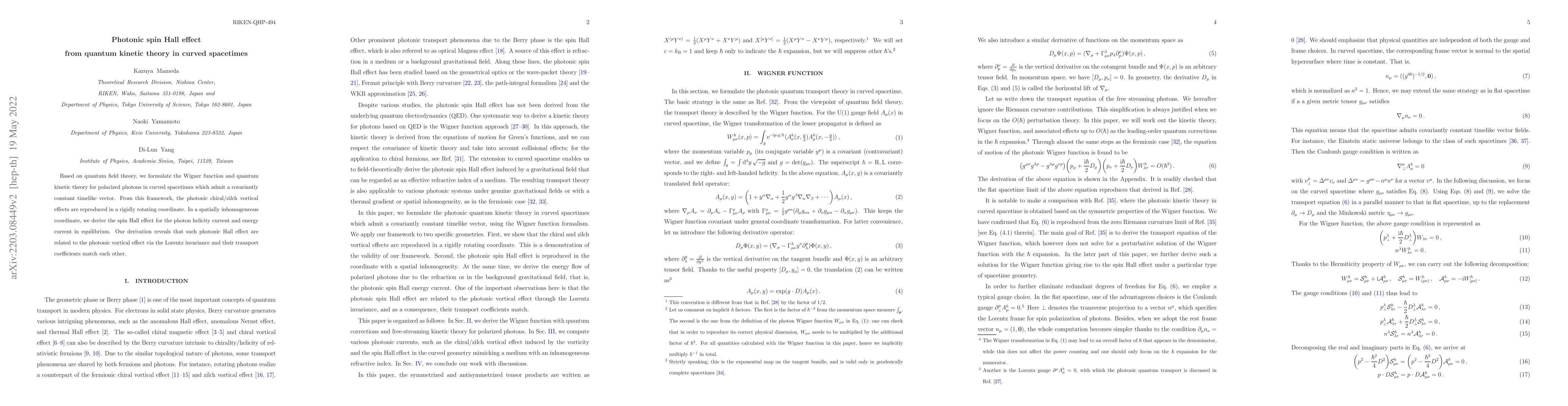 Thumbnail for Photonic spin Hall effect from quantum kinetic theory in curved
  spacetime
