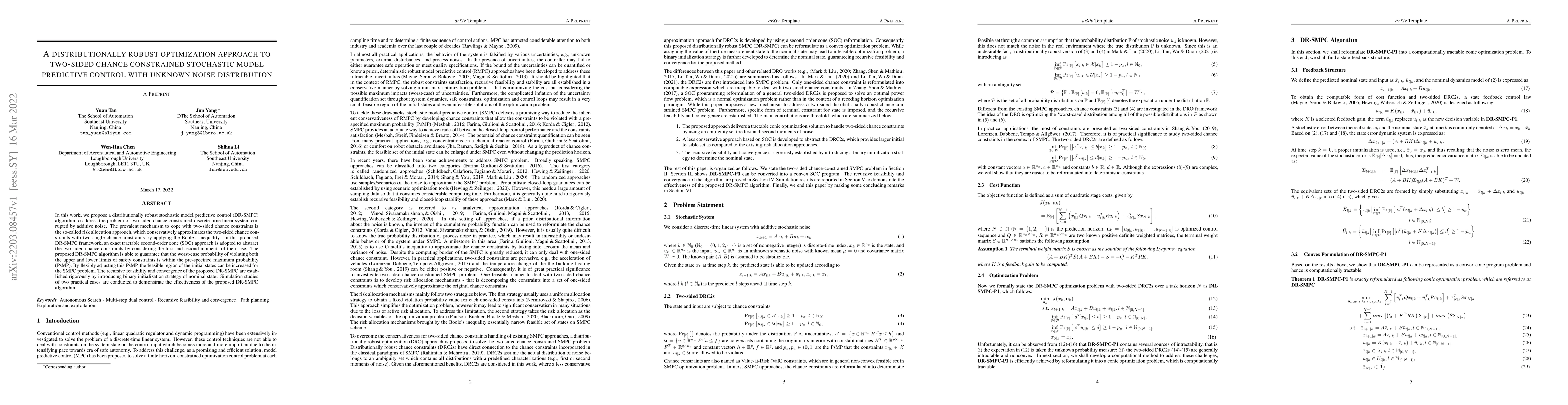Thumbnail for A distributionally robust optimization approach to two-sided chance
  constrained stochastic model predictive control with unknown noise
  distribution