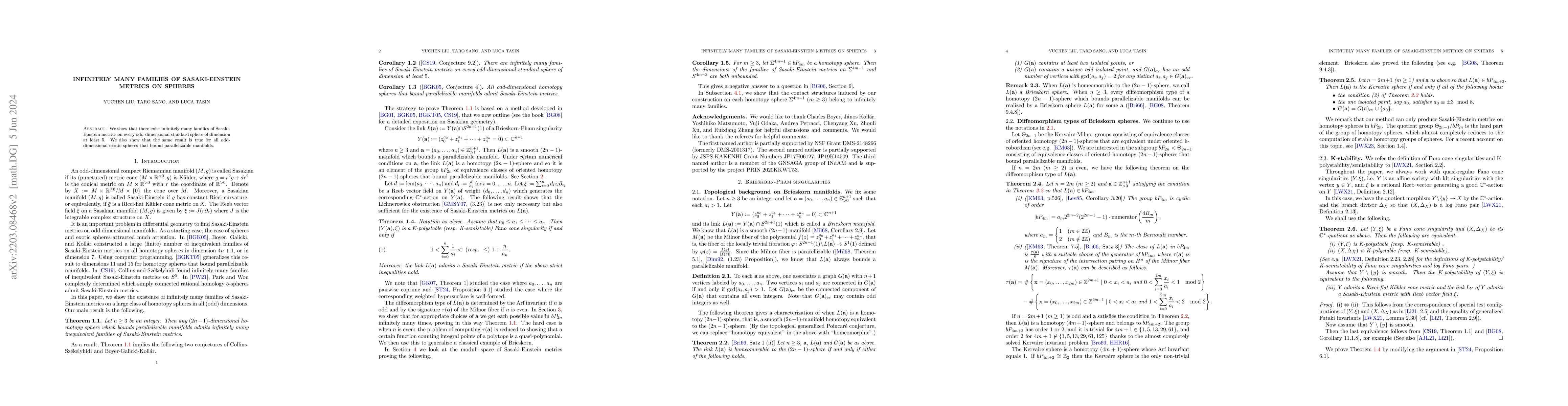 Thumbnail for Infinitely many families of Sasaki-Einstein metrics on spheres