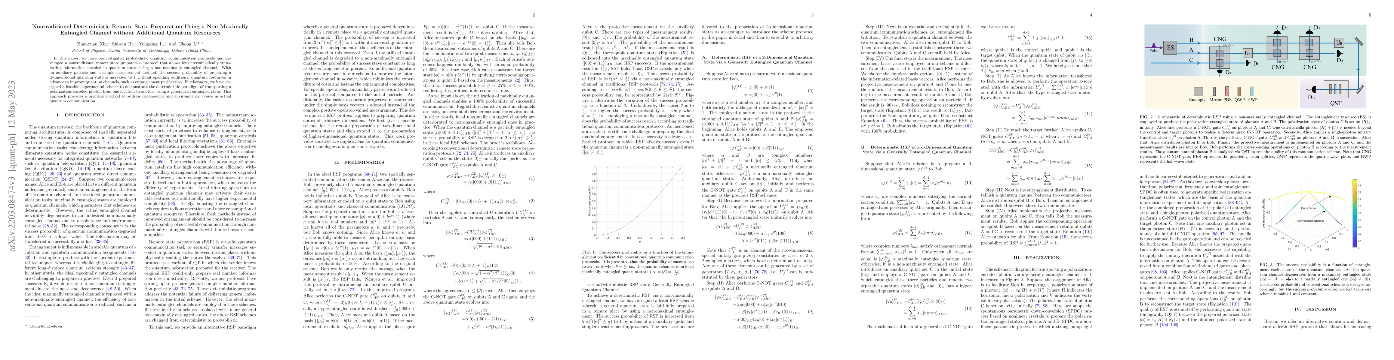 Thumbnail for Nontraditional Deterministic Remote State Preparation Using a
  Non-Maximally Entangled Channel without Additional Quantum Resources