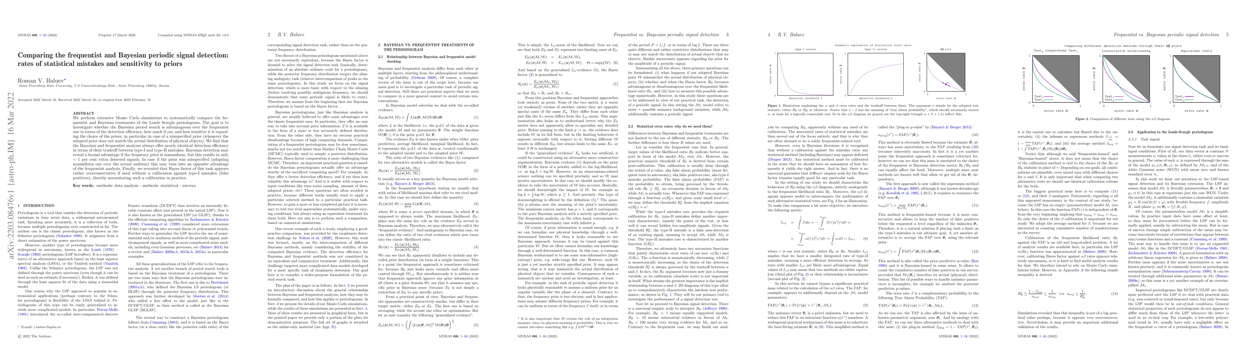 Thumbnail for Comparing the frequentist and Bayesian periodic signal detection: rates
  of statistical mistakes and sensitivity to priors
