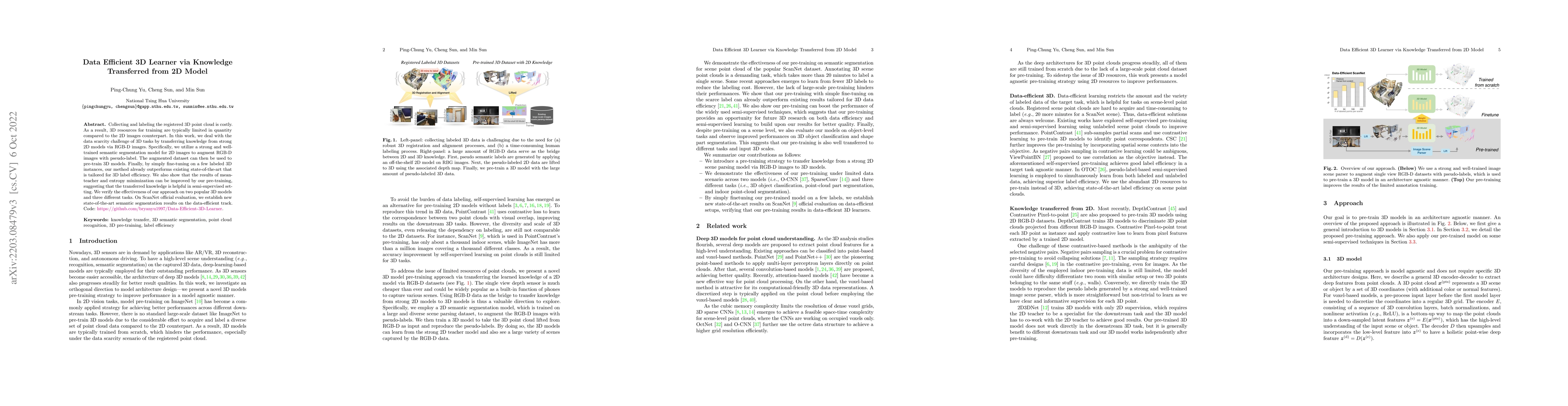 Thumbnail for Data Efficient 3D Learner via Knowledge Transferred from 2D Model