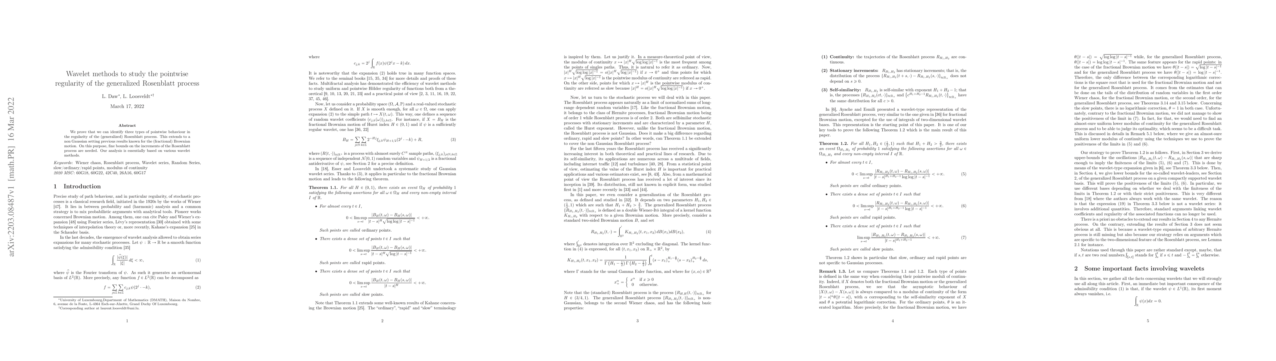 Thumbnail for Wavelet methods to study the pointwise regularity of the generalized
  Rosenblatt process