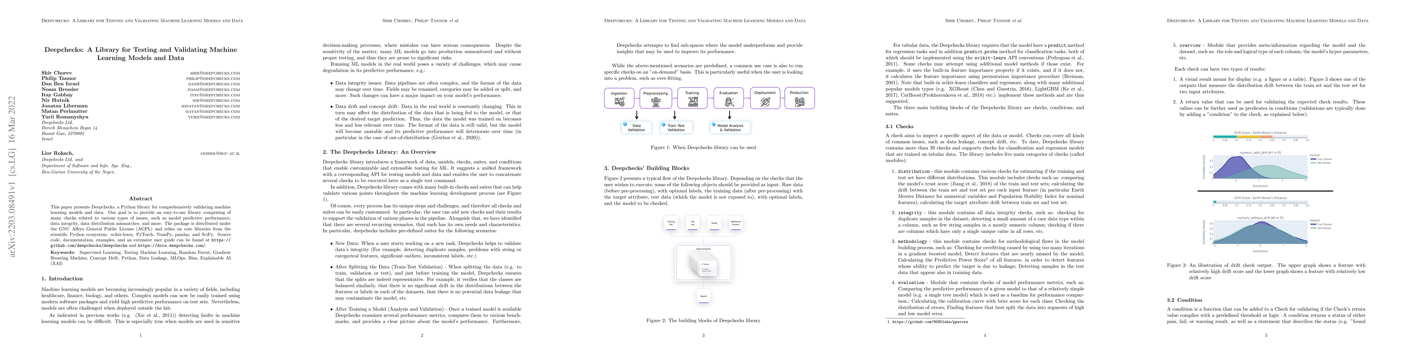Thumbnail for Deepchecks: A Library for Testing and Validating Machine Learning Models
  and Data