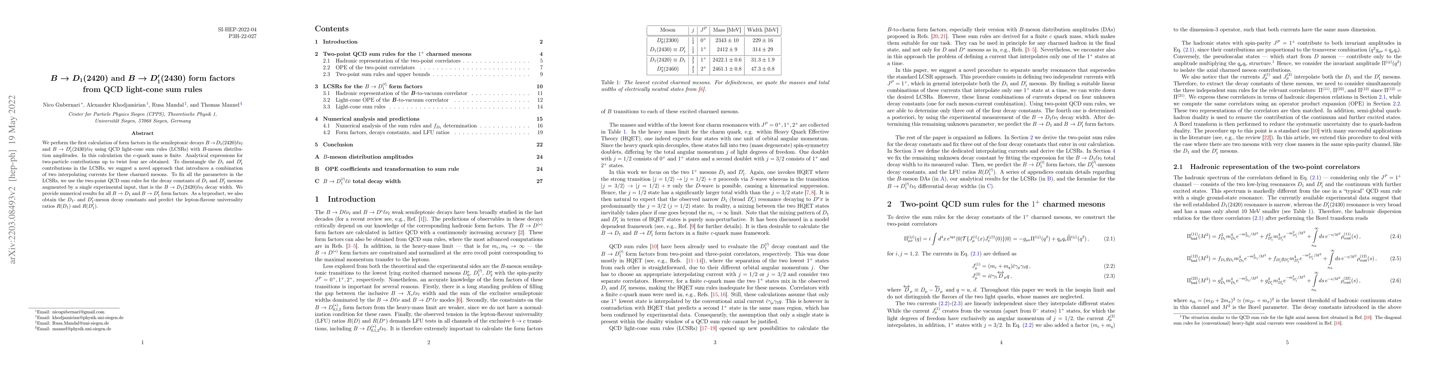Thumbnail for $B\to D_1(2420)$ and $B\to D_1'(2430)$ form factors from QCD light-cone
  sum rules
