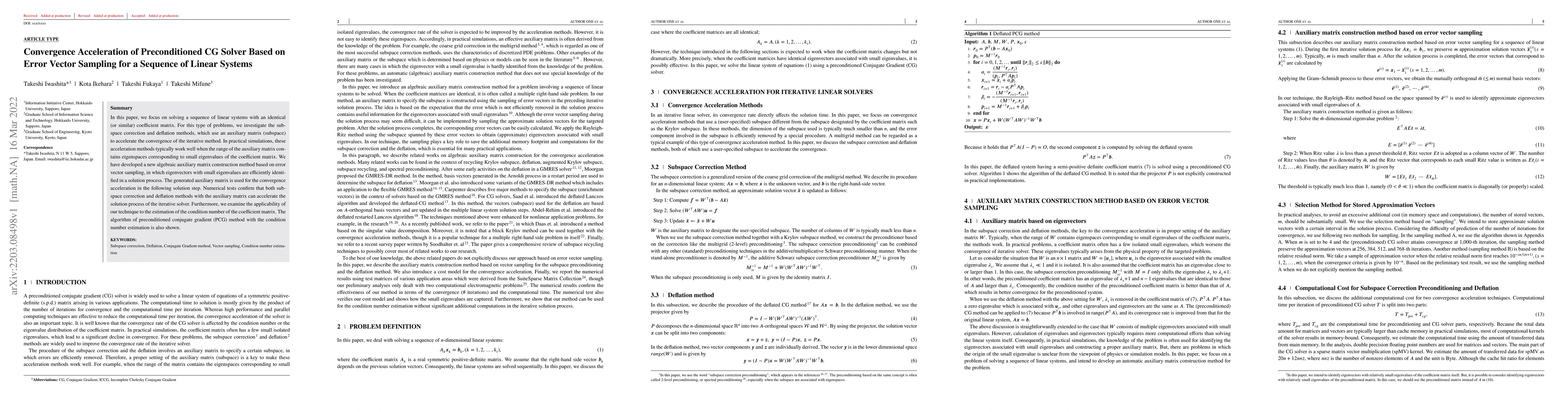 Thumbnail for Convergence Acceleration of Preconditioned CG Solver Based on Error
  Vector Sampling for a Sequence of Linear Systems