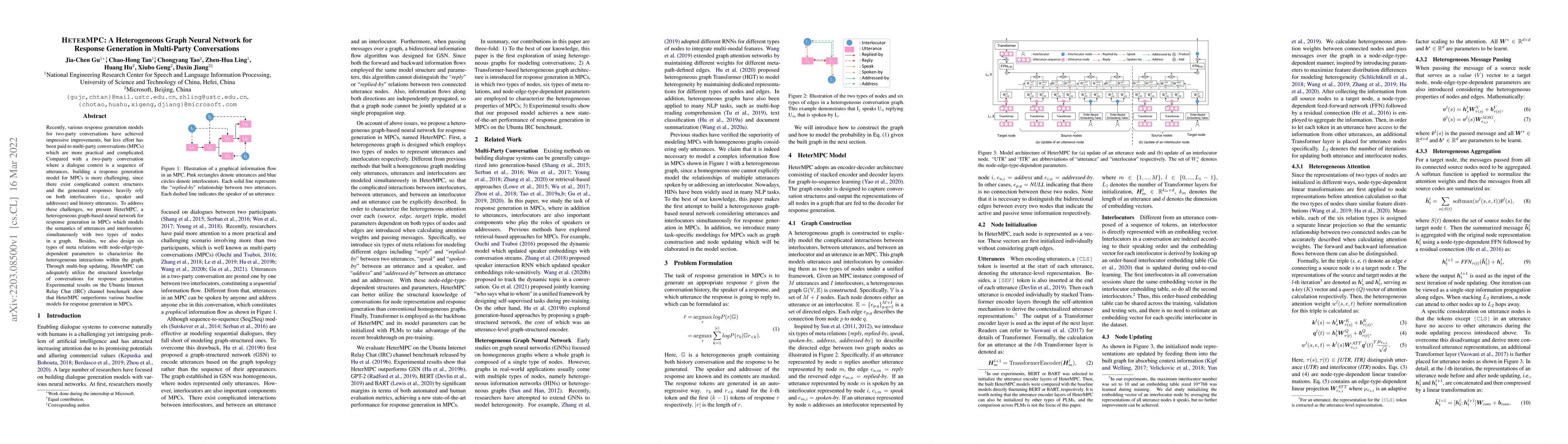 Thumbnail for HeterMPC: A Heterogeneous Graph Neural Network for Response Generation
  in Multi-Party Conversations