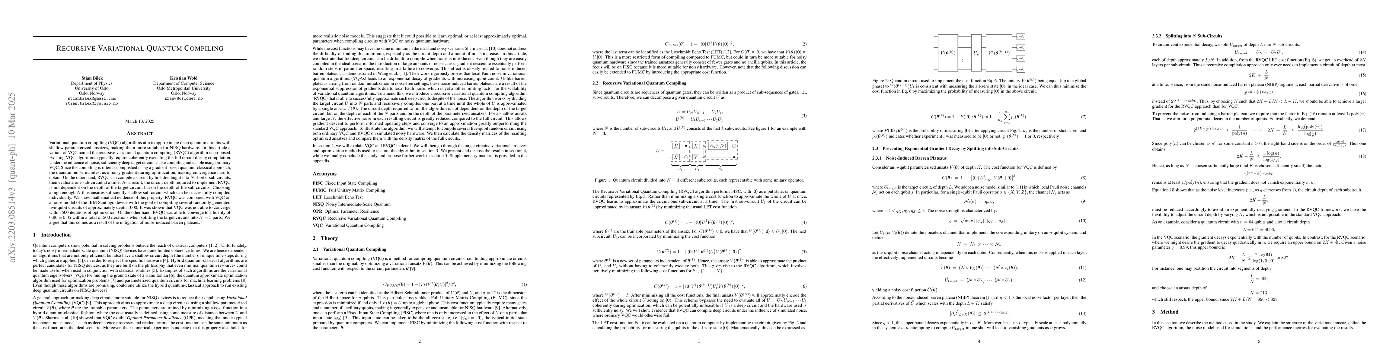 Thumbnail for Recursive Variational Quantum Compiling