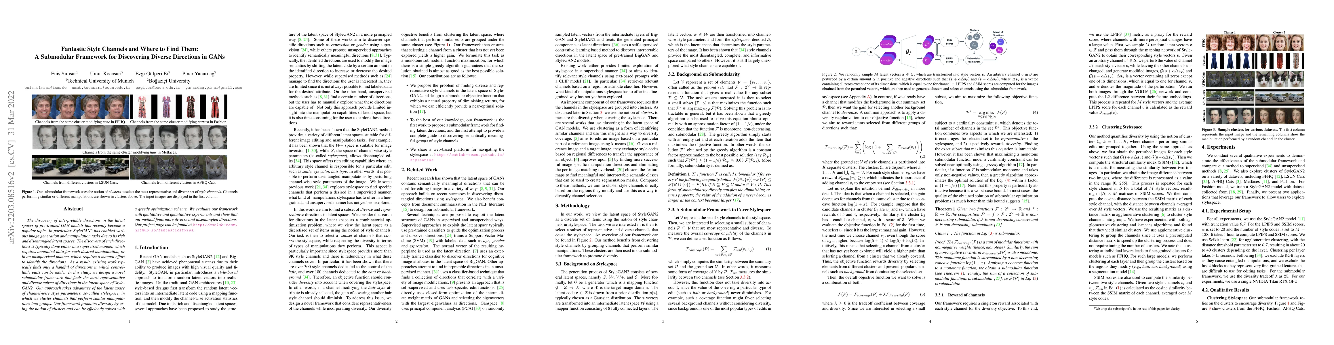 Thumbnail for Fantastic Style Channels and Where to Find Them: A Submodular Framework
  for Discovering Diverse Directions in GANs