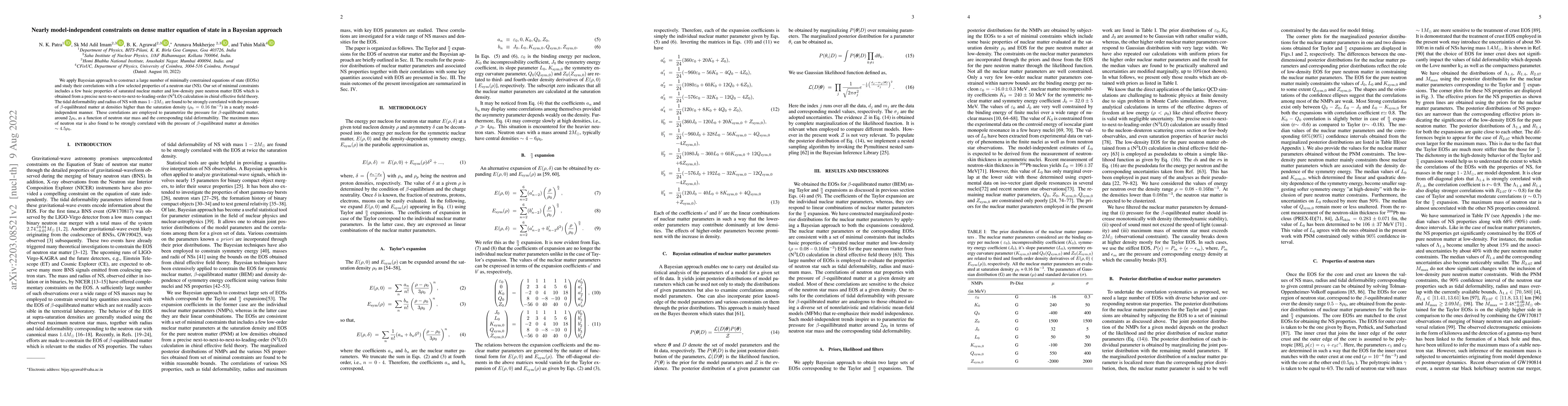 Thumbnail for Nearly model-independent constraints on dense matter equation of state
  in a Bayesian approach