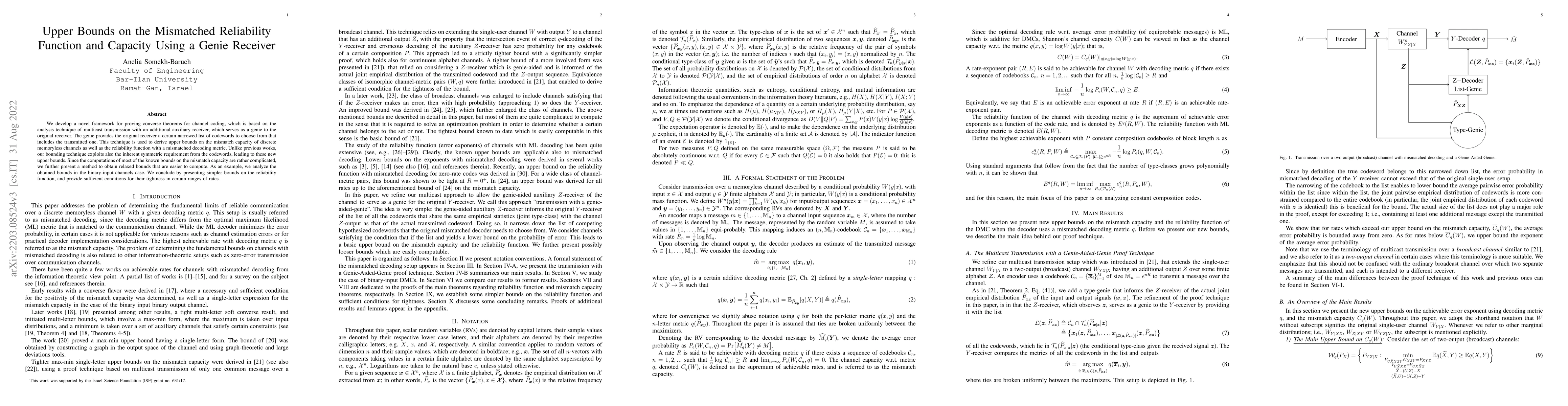Thumbnail for Upper Bounds on the Mismatched Reliability Function and Capacity Using a
  Genie Receiver