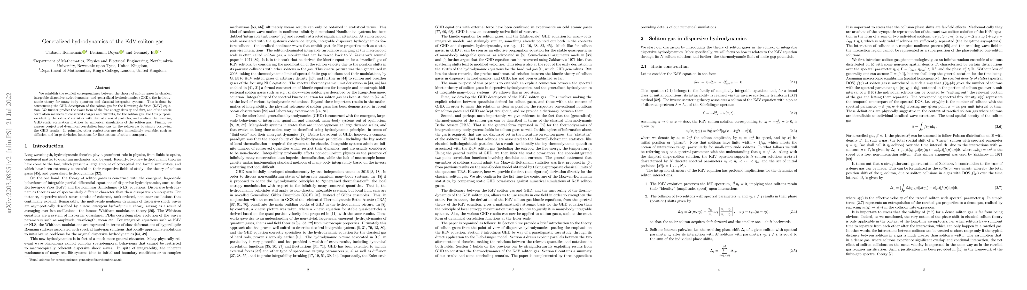Thumbnail for Generalized hydrodynamics of the KdV soliton gas