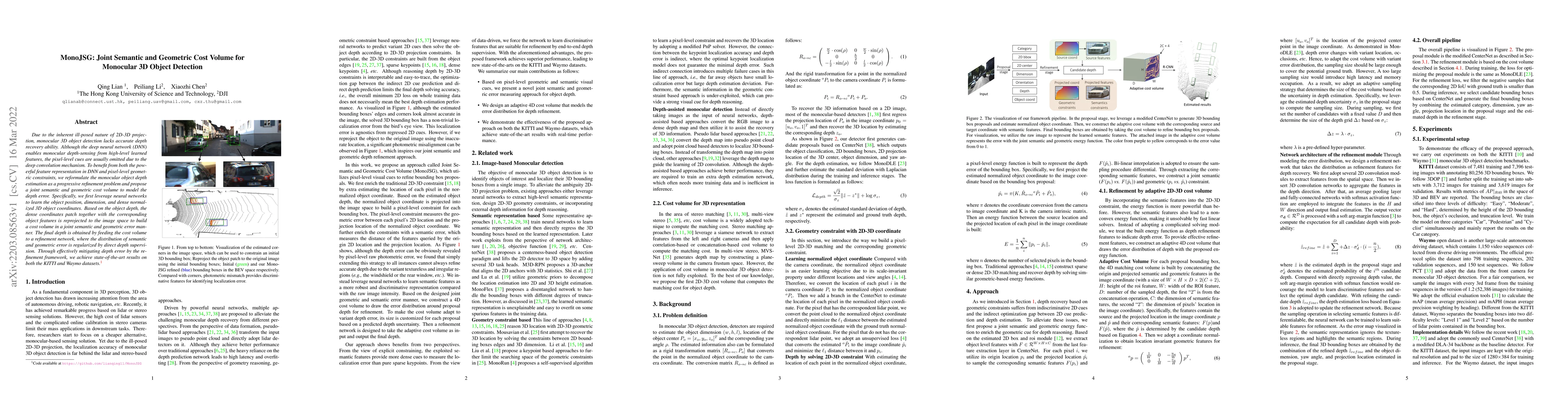 Thumbnail for MonoJSG: Joint Semantic and Geometric Cost Volume for Monocular 3D
  Object Detection