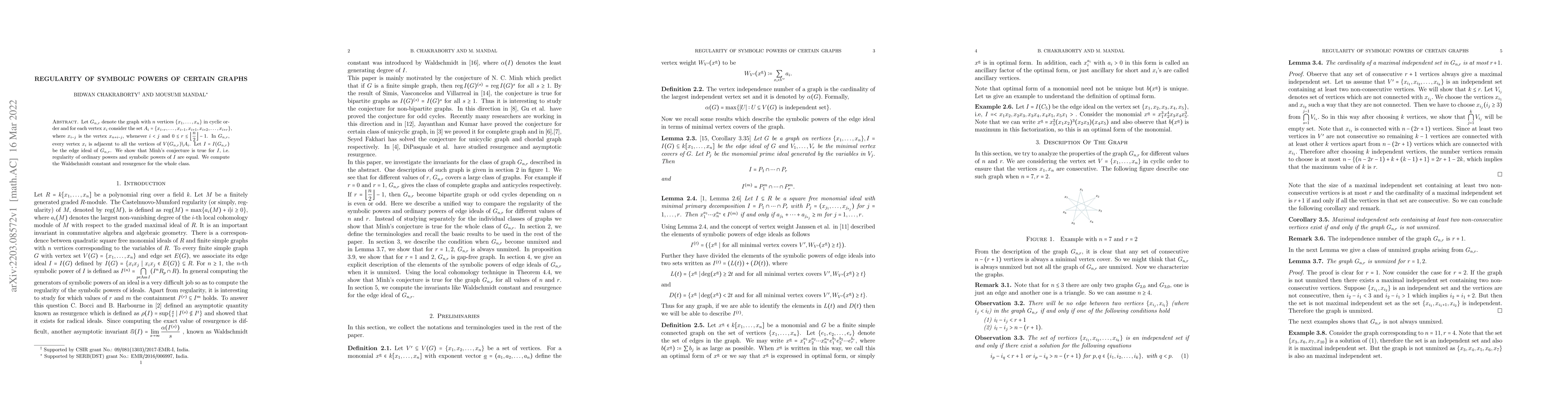 Thumbnail for Regularity of symbolic powers of certain graphs
