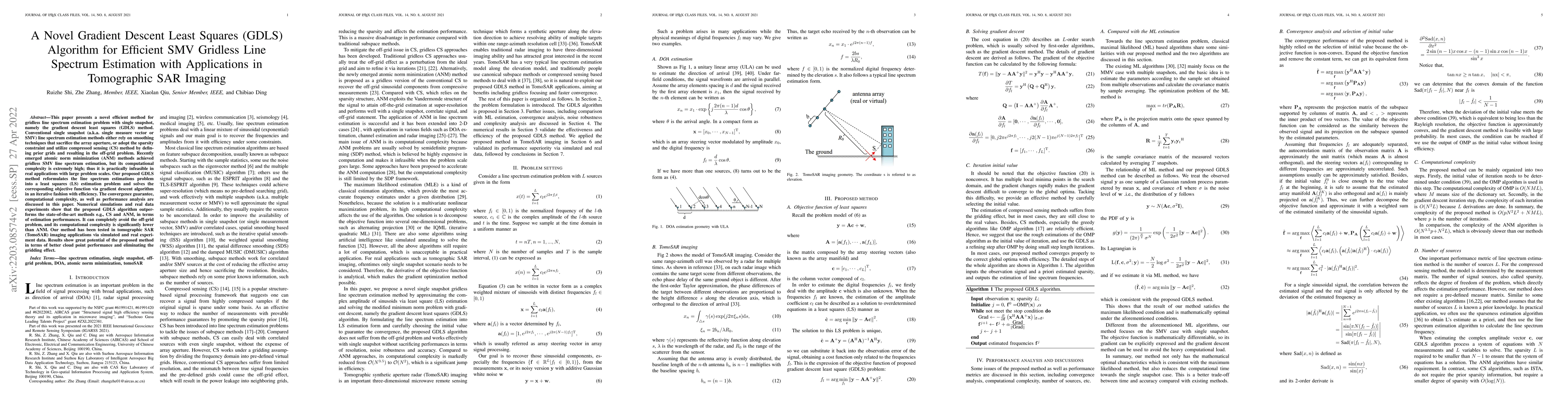 Thumbnail for A Novel Gradient Descent Least Squares (GDLS) Algorithm for Efficient
  SMV Gridless Line Spectrum Estimation with Applications in Tomographic SAR
  Imaging