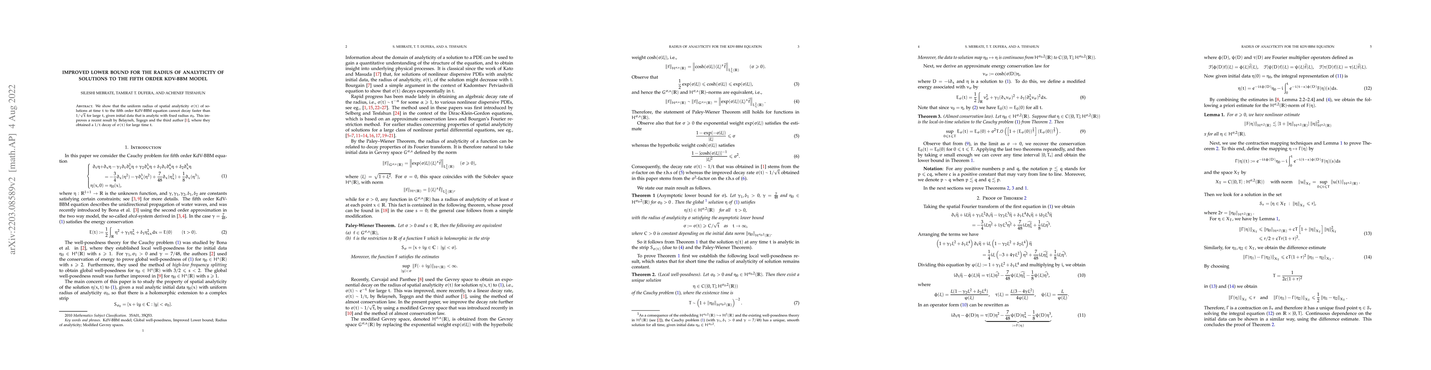 Thumbnail for Improved Lower Bound for the Radius of Analyticity of Solutions to the
  fifth order KdV-BBM model
