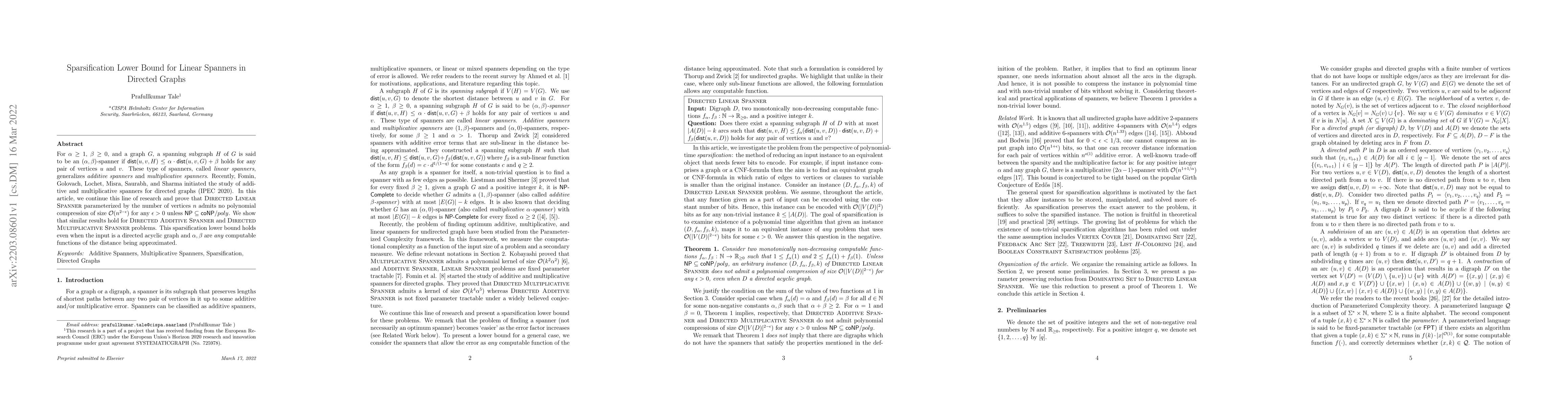 Thumbnail for Sparsification Lower Bound for Linear Spanners in Directed Graphs