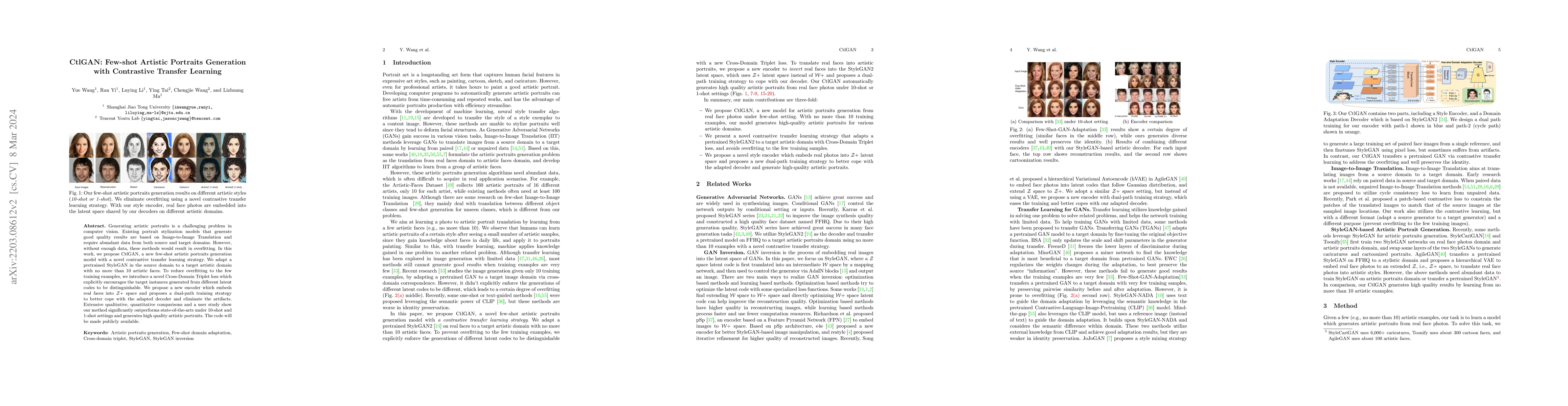 Thumbnail for CtlGAN: Few-shot Artistic Portraits Generation with Contrastive Transfer
  Learning
