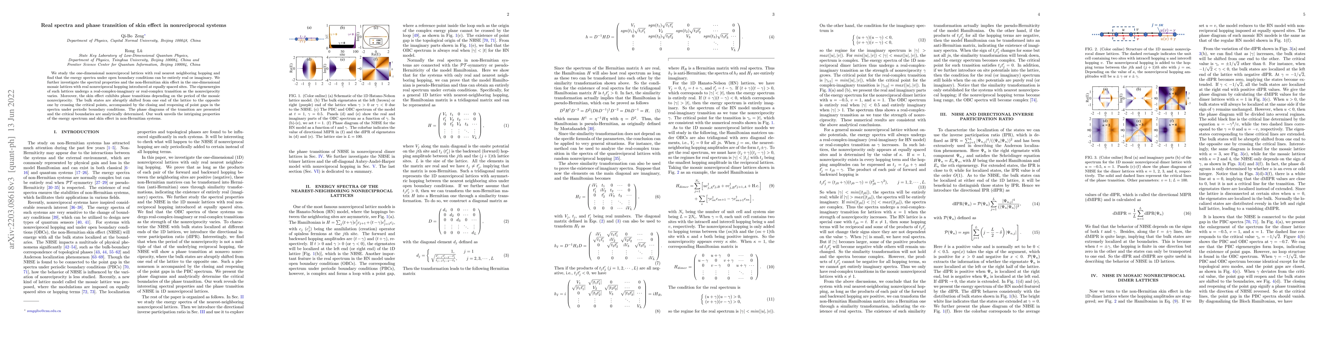 Thumbnail for Real spectra and phase transition of skin effect in nonreciprocal
  systems