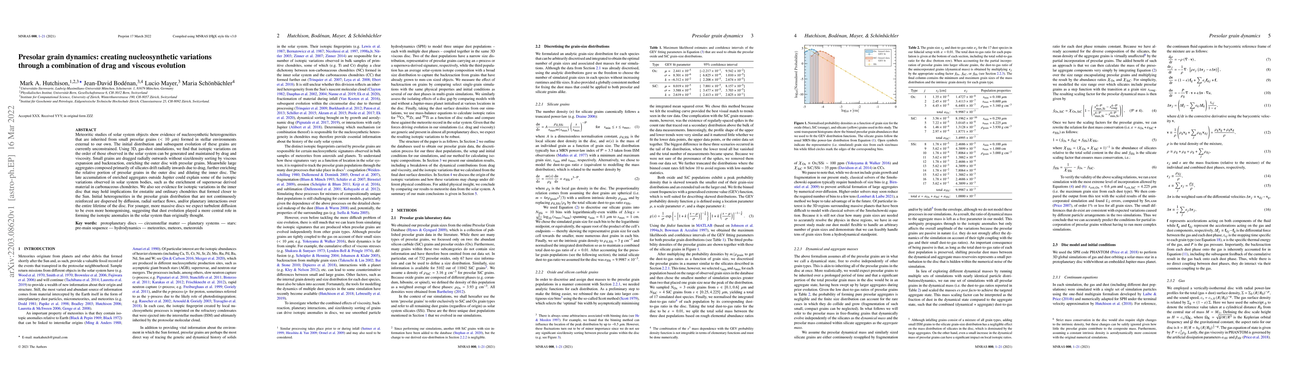 Thumbnail for Presolar grain dynamics: creating nucleosynthetic variations through a
  combination of drag and viscous evolution