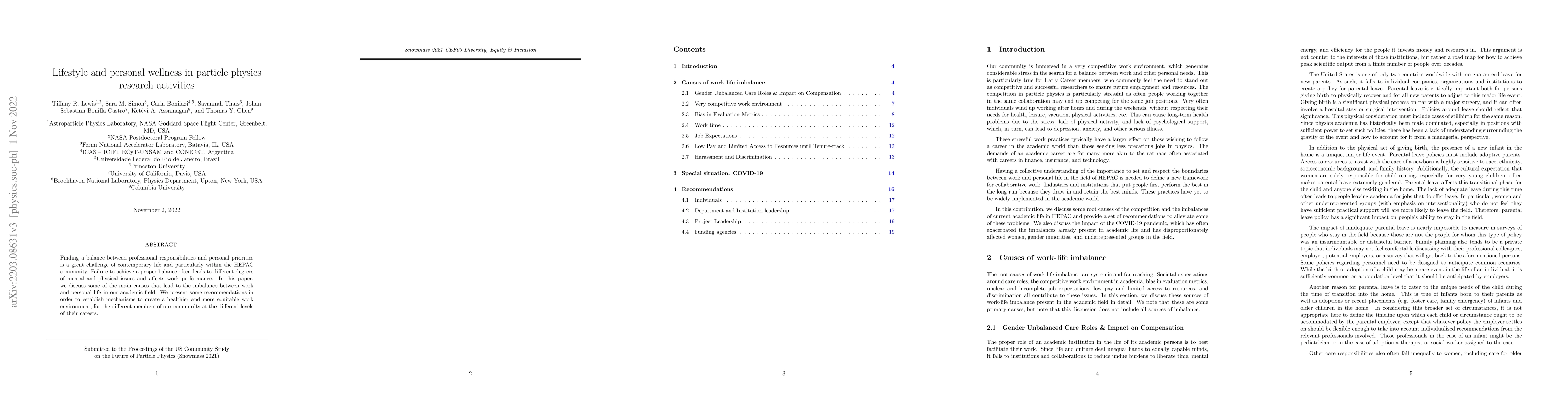 Thumbnail for Lifestyle and personal wellness in particle physics research activities