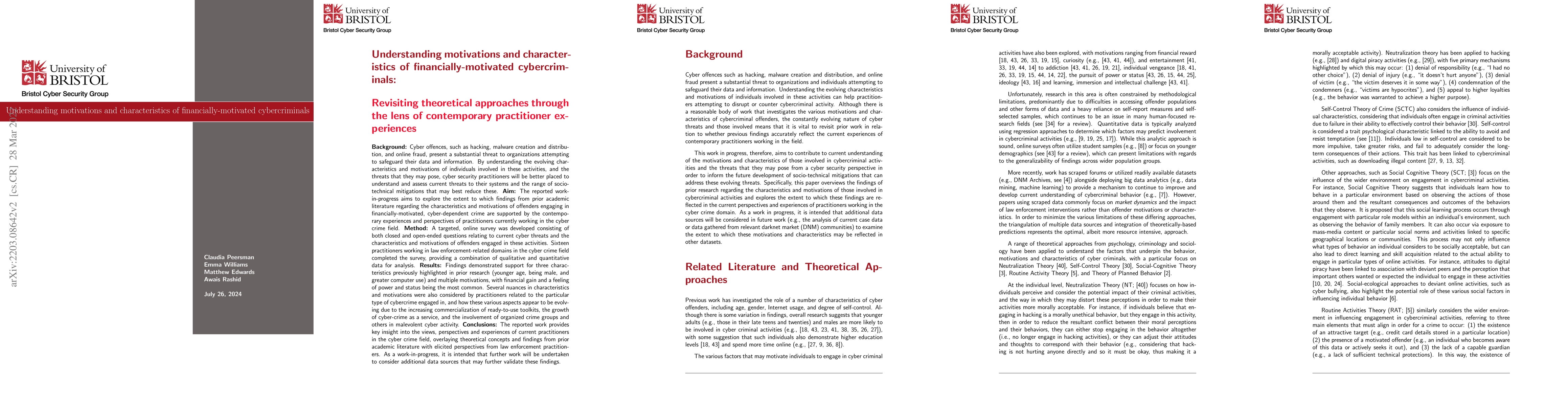 Thumbnail for Understanding motivations and characteristics of financially-motivated
  cybercriminals