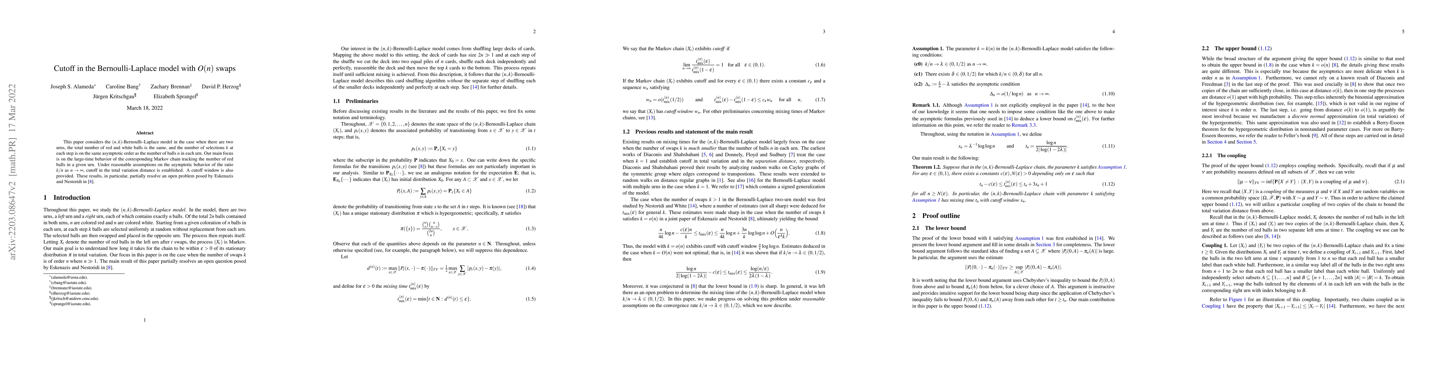 Thumbnail for Cutoff in the Bernoulli-Laplace model with $O(n)$ swaps