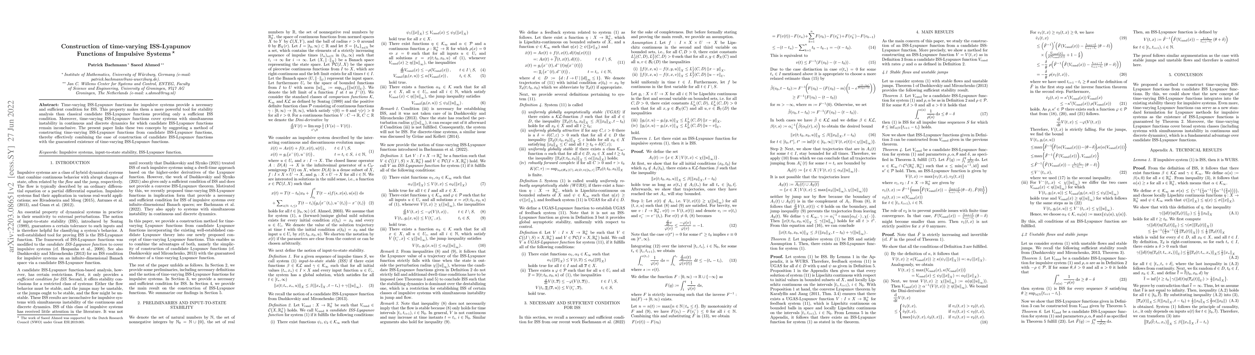 Thumbnail for Construction of time-varying ISS-Lyapunov Functions for Impulsive
  Systems