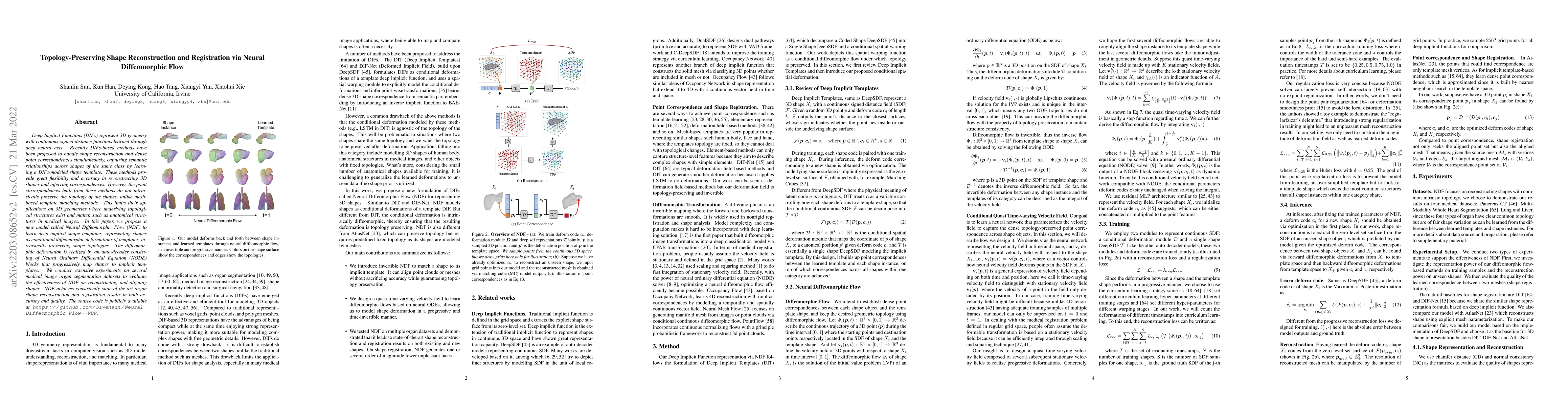Thumbnail for Topology-Preserving Shape Reconstruction and Registration via Neural
  Diffeomorphic Flow