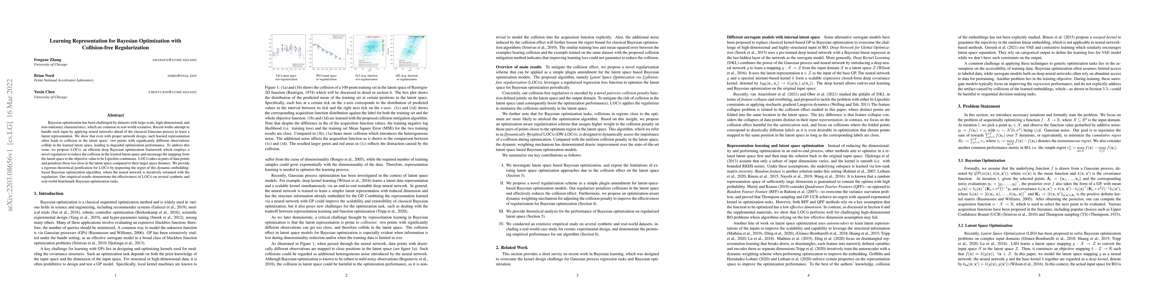 Thumbnail for Learning Representation for Bayesian Optimization with Collision-free
  Regularization