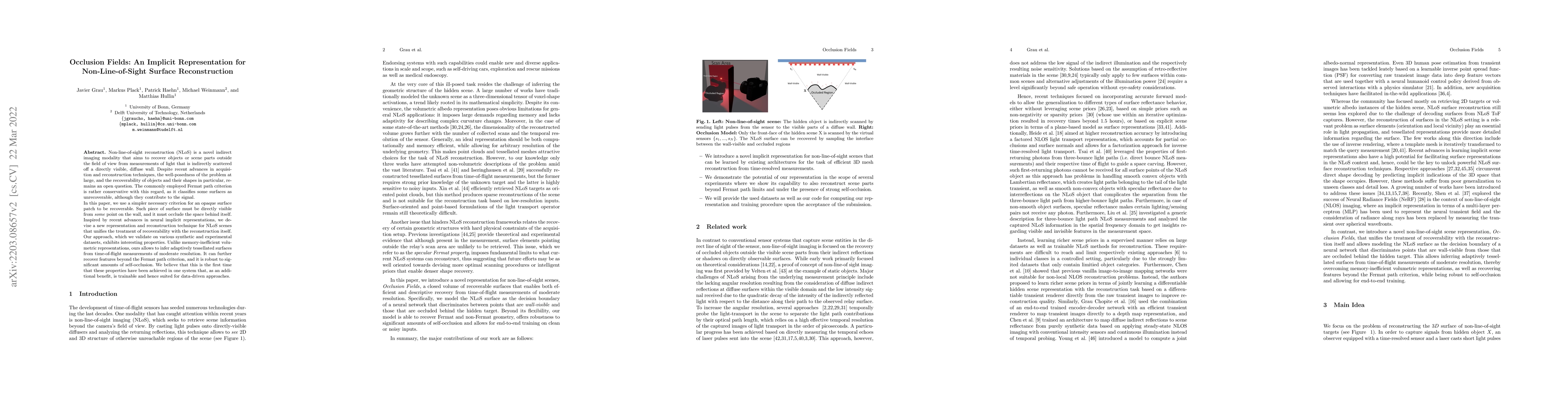 Thumbnail for Occlusion Fields: An Implicit Representation for Non-Line-of-Sight
  Surface Reconstruction