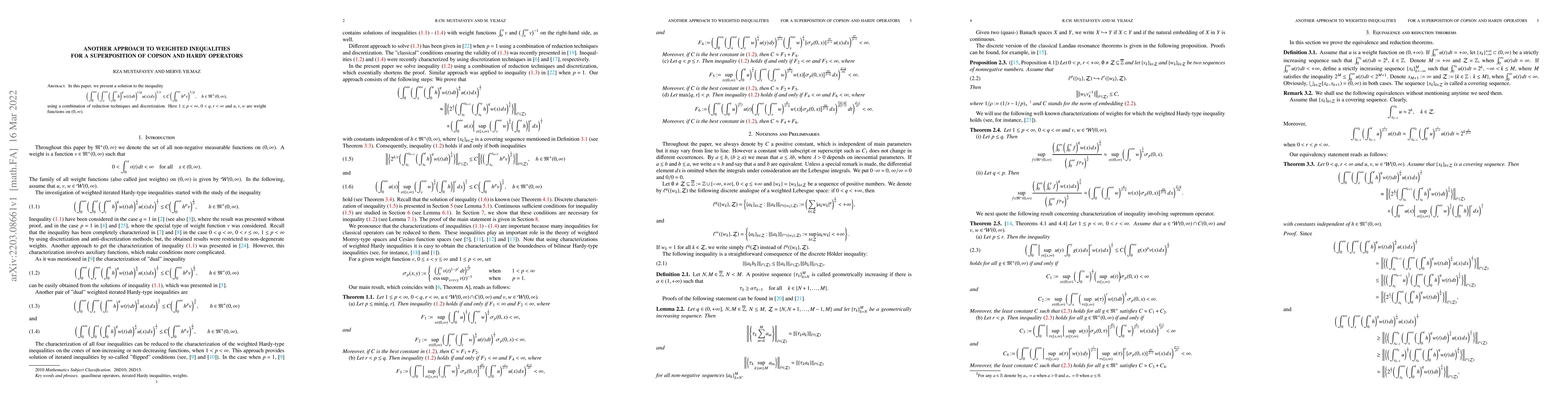 Thumbnail for Another approach to weighted inequalities for a superposition of Copson
  and Hardy operators