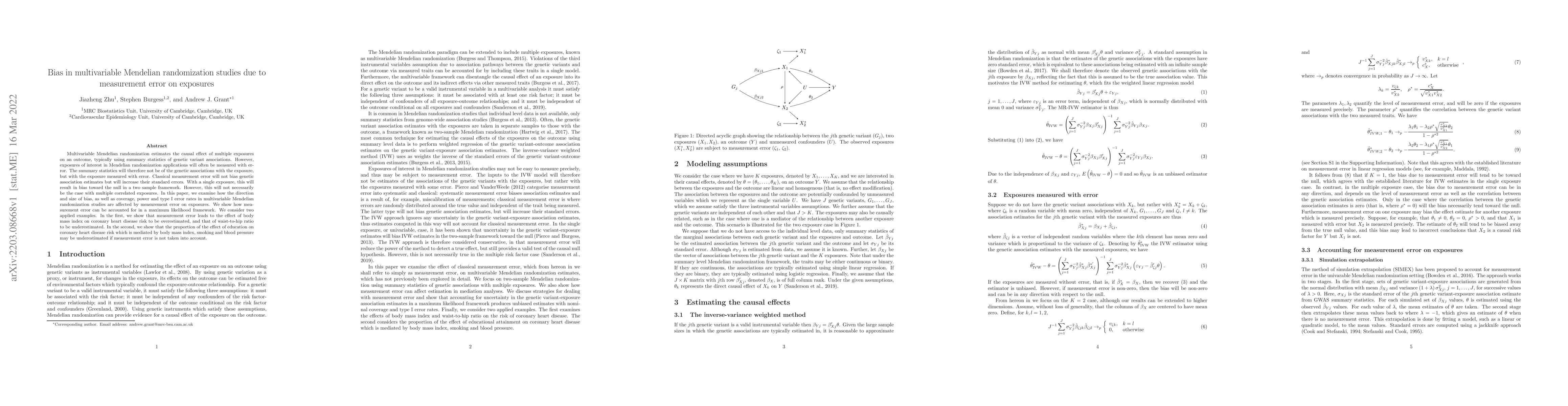 Thumbnail for Bias in multivariable Mendelian randomization studies due to measurement
  error on exposures