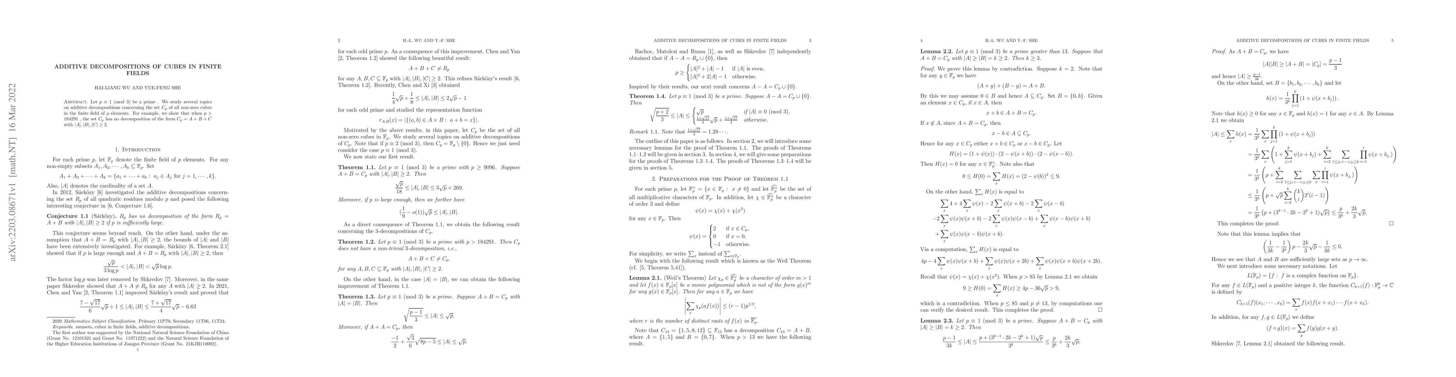 Thumbnail for Additive decompositions of cubes in finite fields