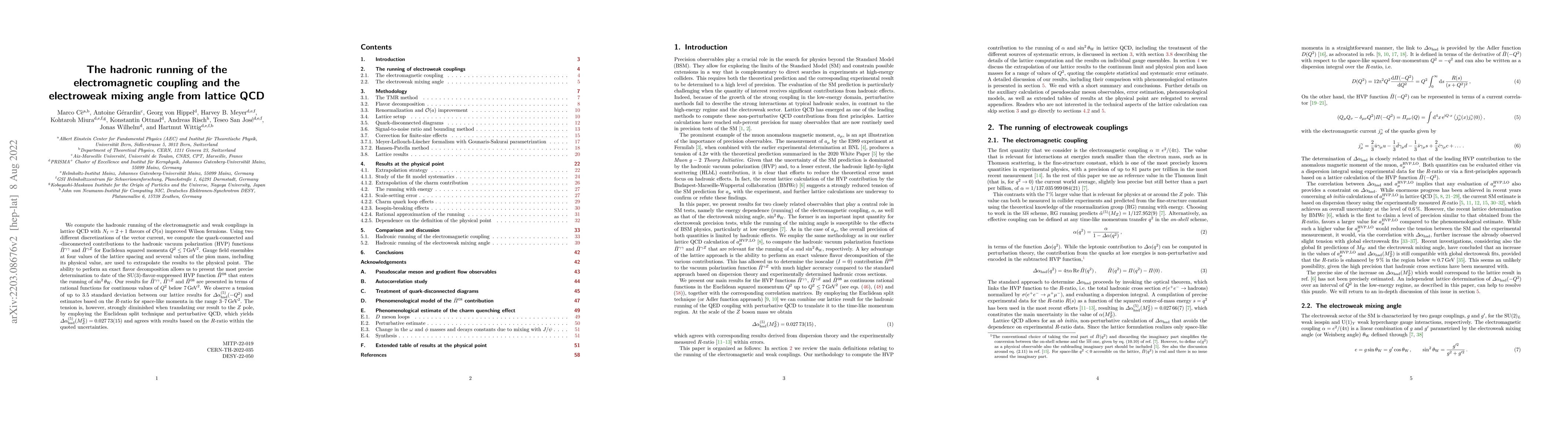 Thumbnail for The hadronic running of the electromagnetic coupling and the electroweak
  mixing angle from lattice QCD