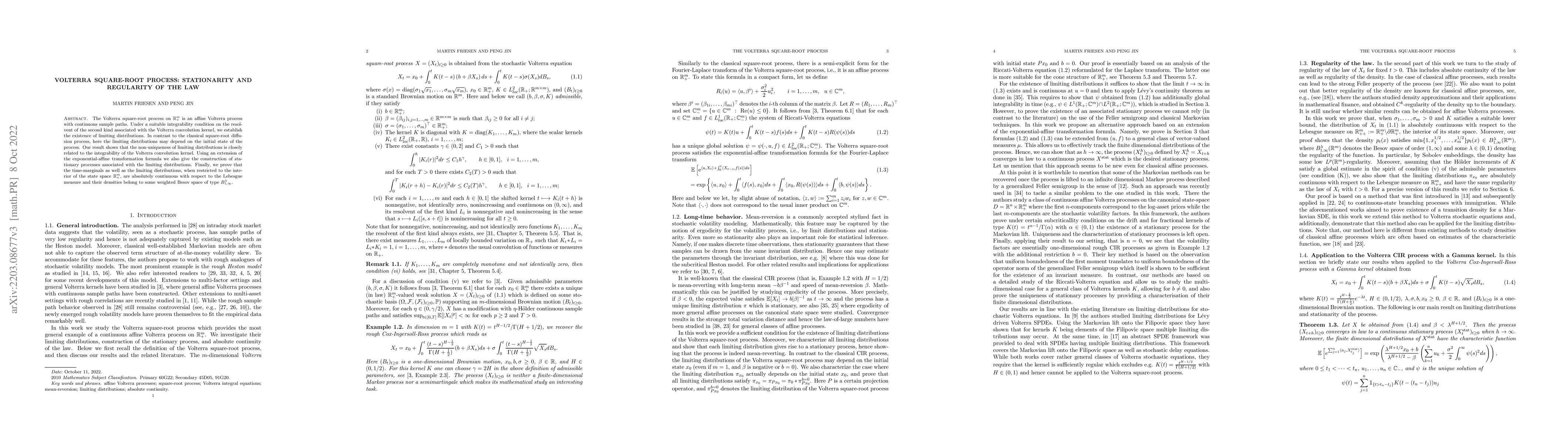 Thumbnail for Volterra square-root process: Stationarity and regularity of the law