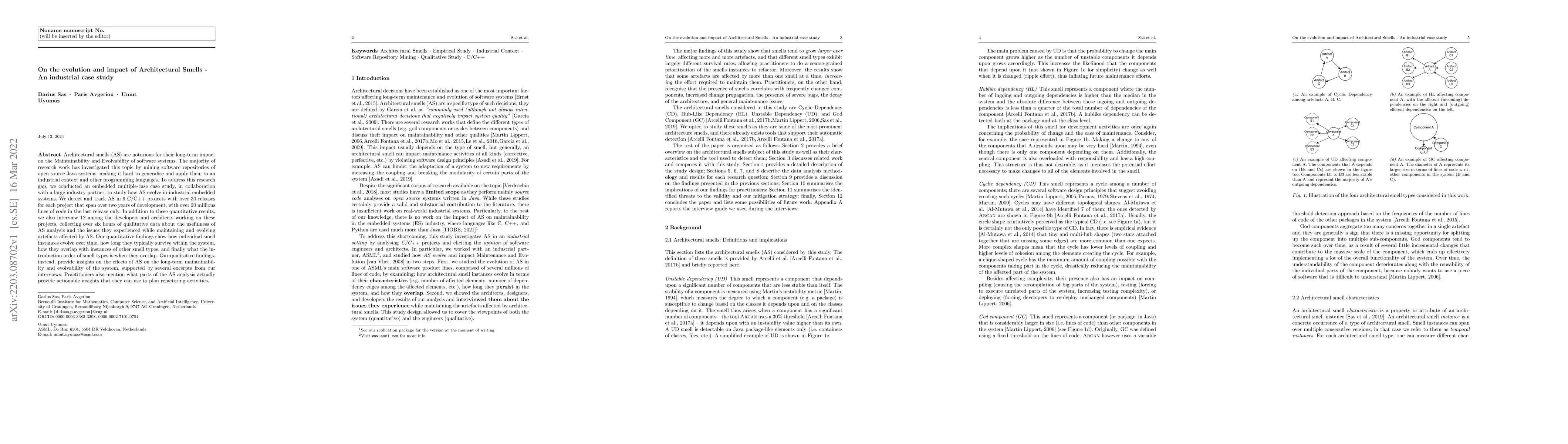 Thumbnail for On the evolution and impact of Architectural Smells -- An industrial
  case study