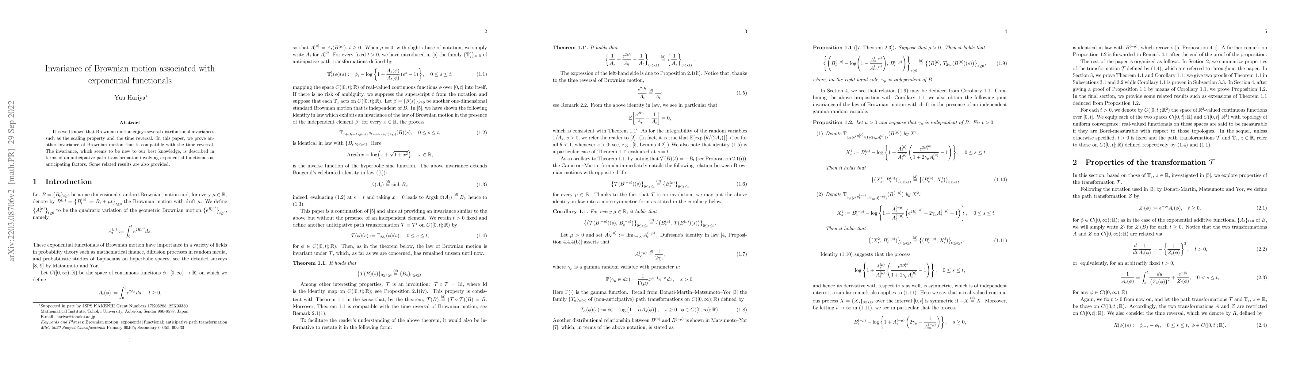 Thumbnail for Invariance of Brownian motion associated with exponential functionals