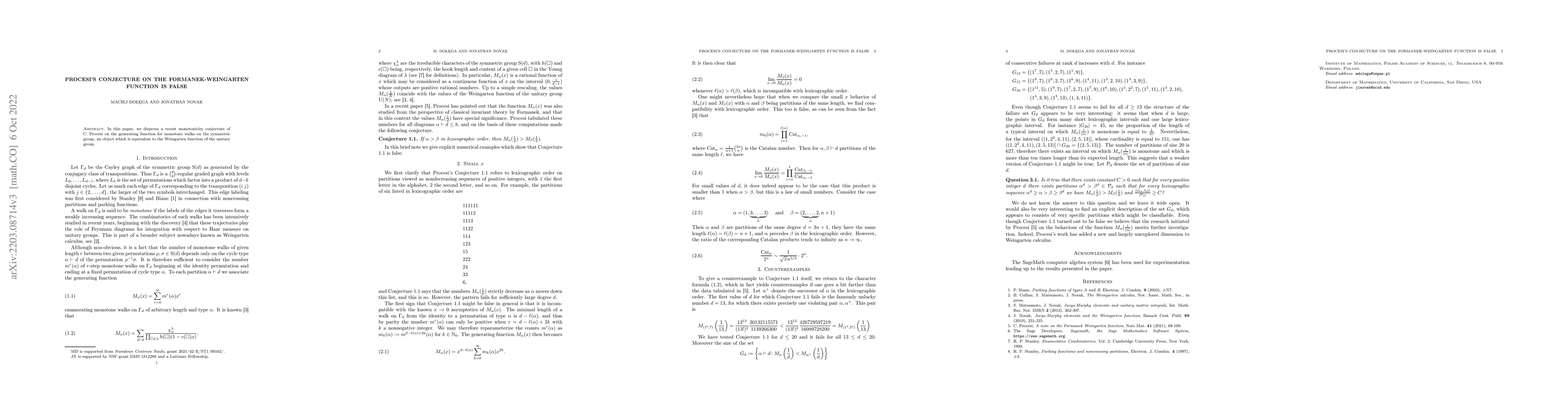 Thumbnail for Procesi's Conjecture on the Formanek-Weingarten Function is False