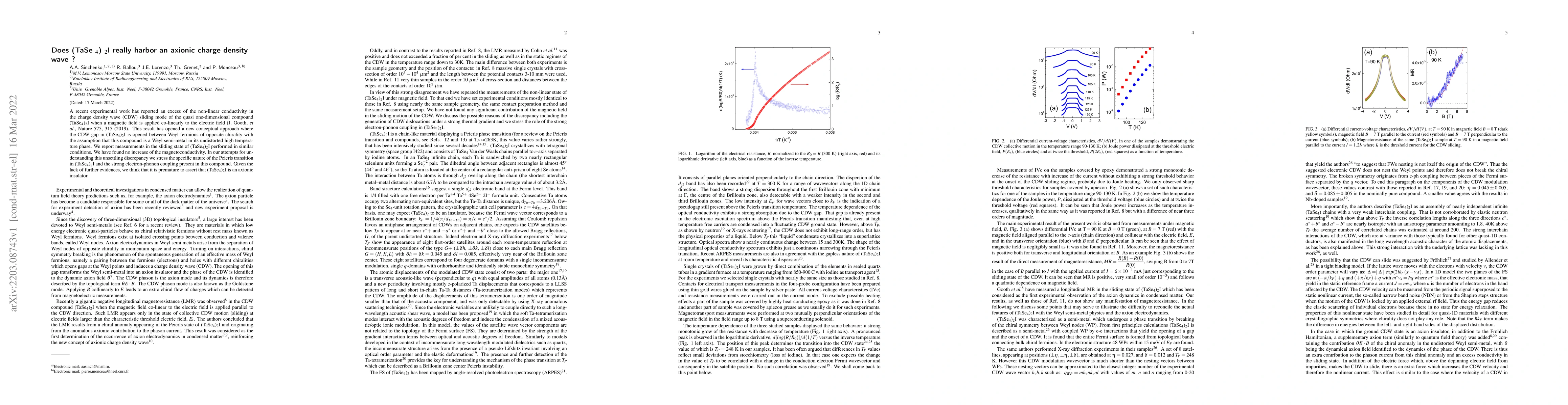 Thumbnail for Does (TaSe4)2I really harbor an axionic charge density wave?
