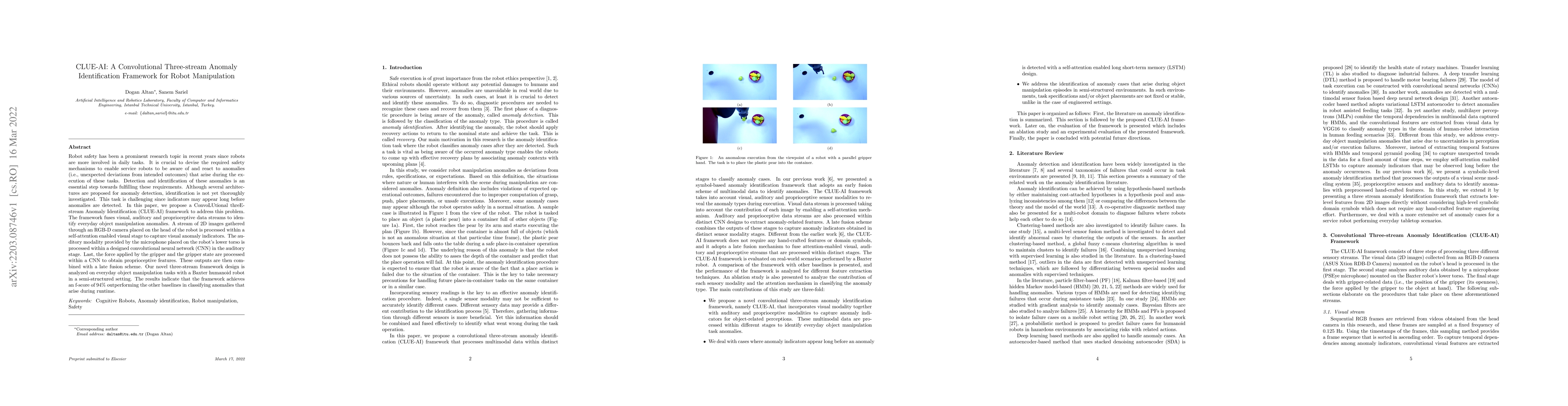 Thumbnail for CLUE-AI: A Convolutional Three-stream Anomaly Identification Framework
  for Robot Manipulation