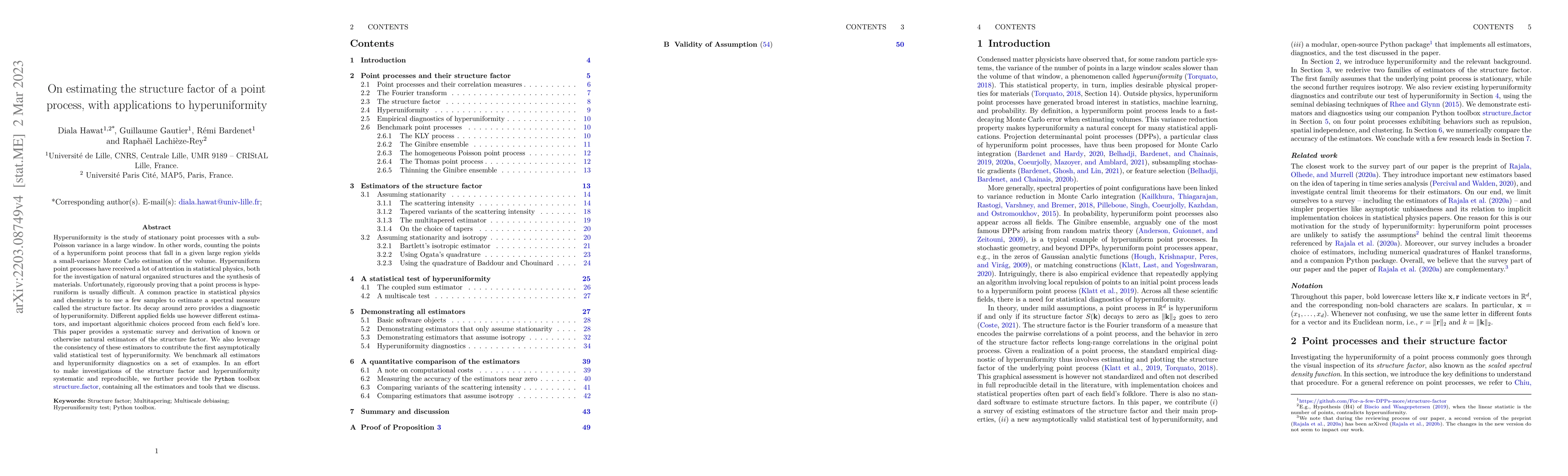Thumbnail for On estimating the structure factor of a point process, with applications
  to hyperuniformity
