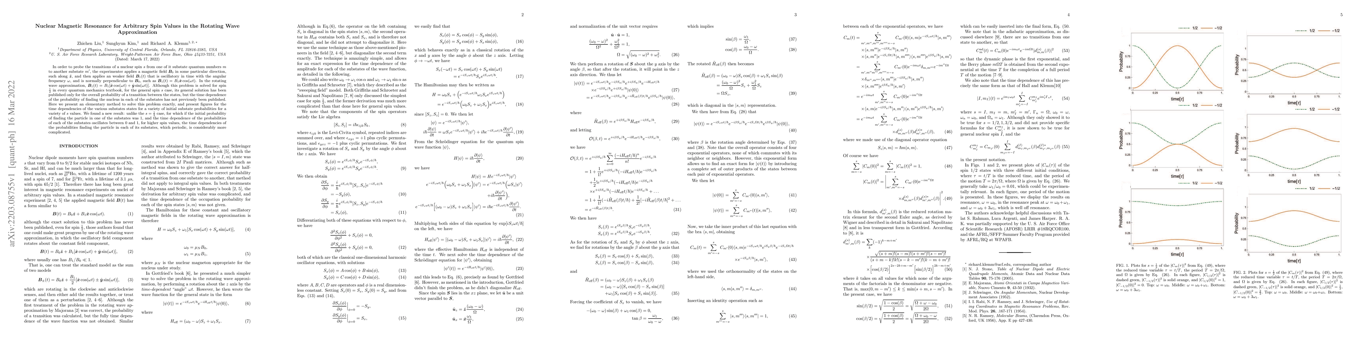 Thumbnail for Nuclear Magnetic Resonance for Arbitrary Spin Values in the Rotating
  Wave Approximation