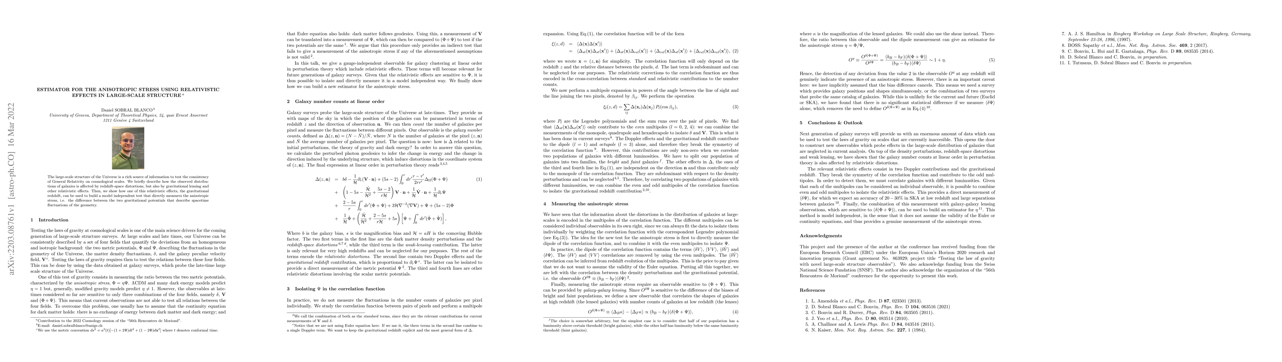 Thumbnail for Estimator for the anisotropic stress using relativistic effects in
  Large-Scale Structure
