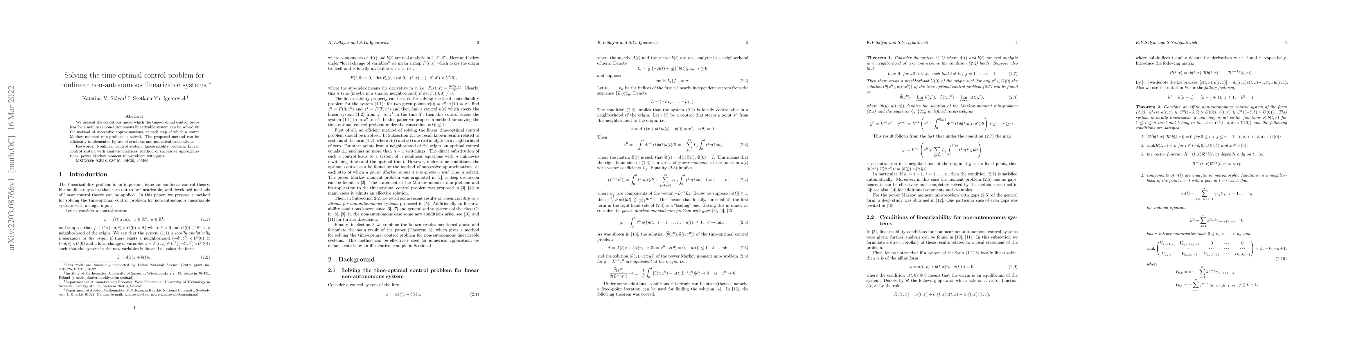 Thumbnail for Solving the time-optimal control problem for nonlinear non-autonomous
  linearizable systems