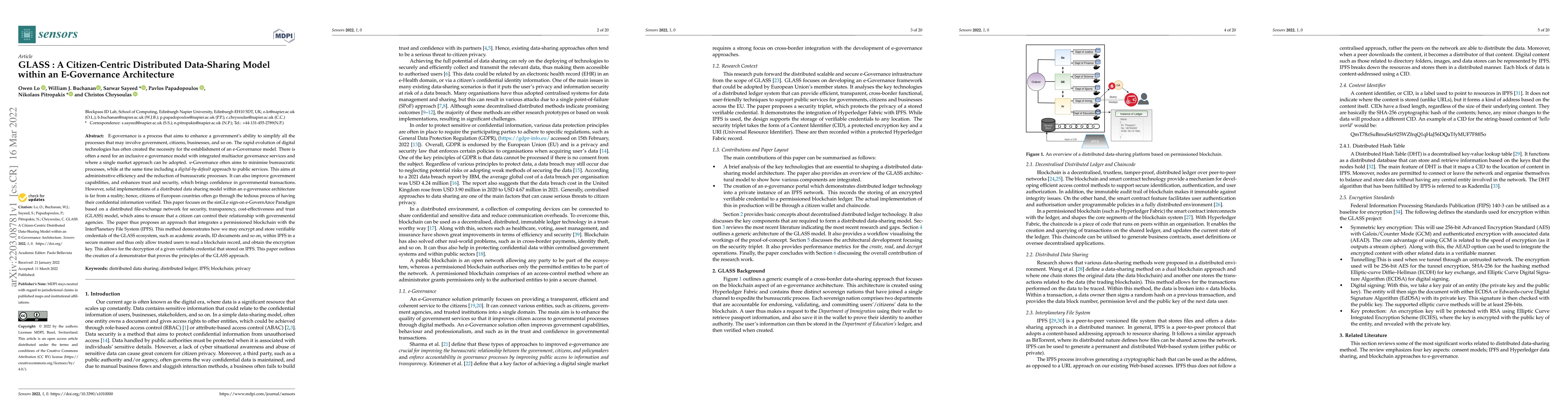 Thumbnail for GLASS: A Citizen-Centric Distributed Data-Sharing Model within an
  e-Governance Architecture