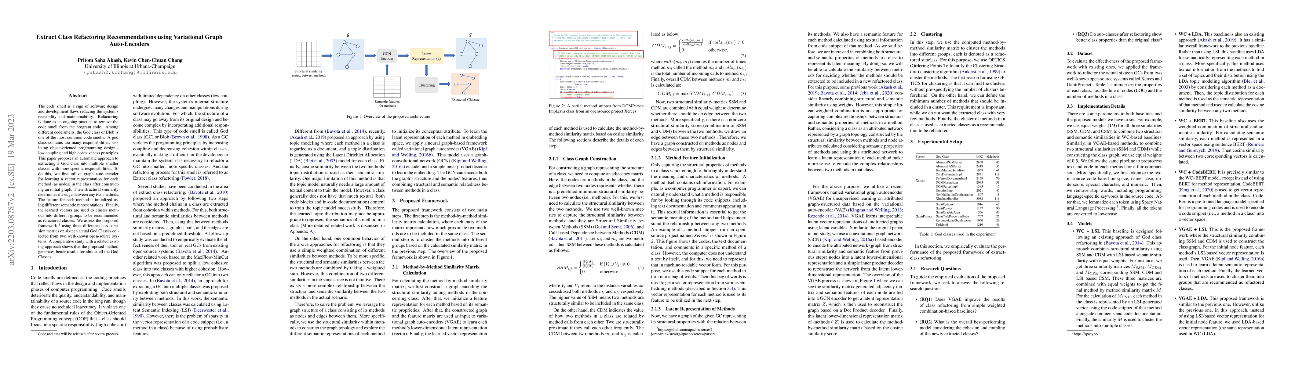Thumbnail for Exploring Variational Graph Auto-Encoders for Extract Class Refactoring
  Recommendation