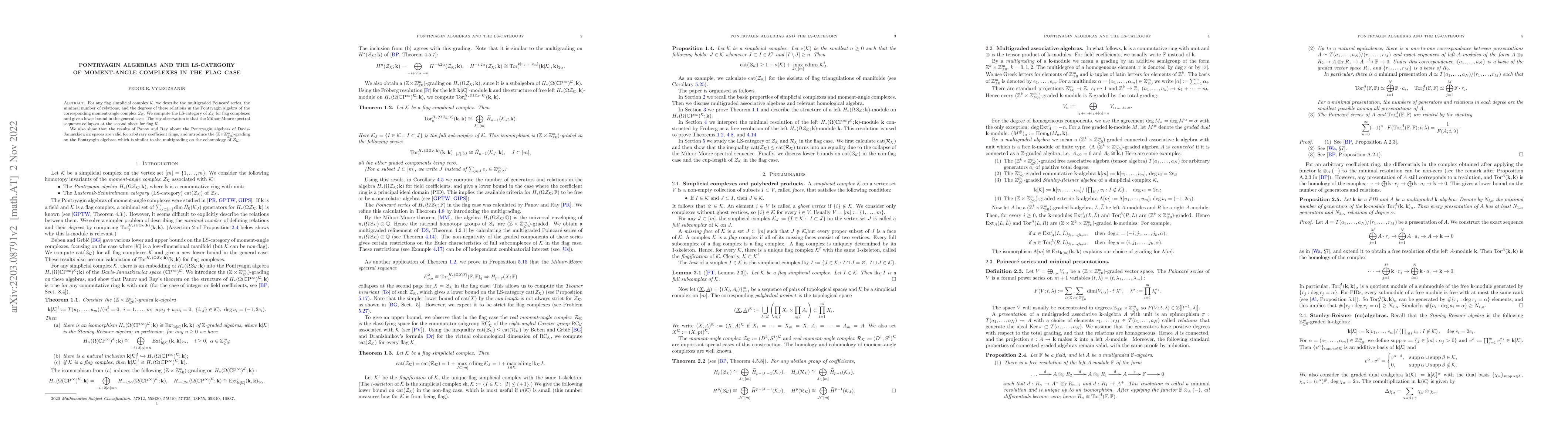 Thumbnail for Pontryagin algebras and the LS-category of moment-angle complexes in the
  flag case